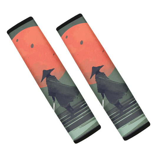 Red Moon Samurai Print Car Seat Belt Covers