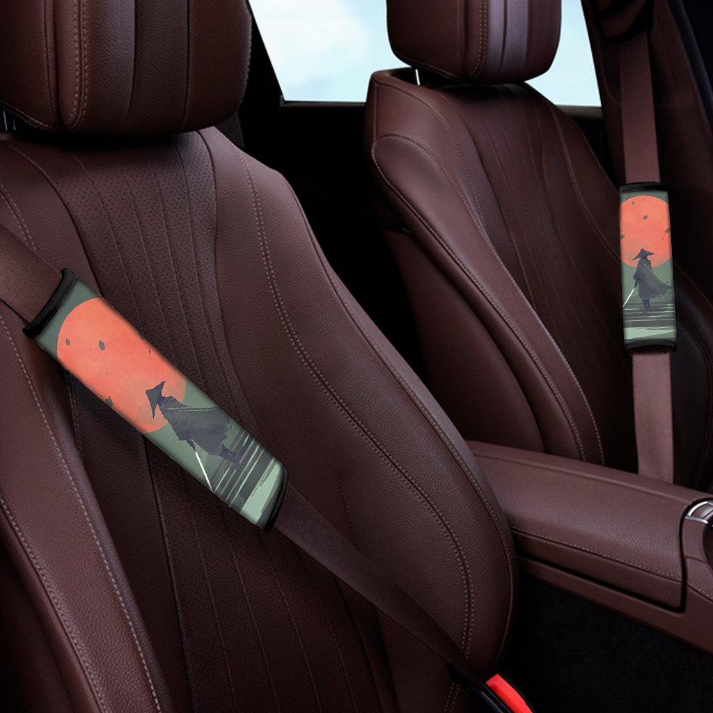 Red Moon Samurai Print Car Seat Belt Covers