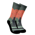 Red Moon Samurai Print Crew Socks