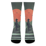 Red Moon Samurai Print Crew Socks