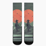 Red Moon Samurai Print Crew Socks