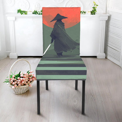 Red Moon Samurai Print Dining Chair Slipcover