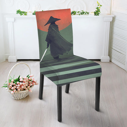 Red Moon Samurai Print Dining Chair Slipcover