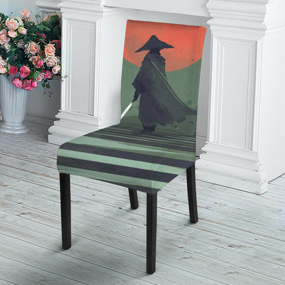Red Moon Samurai Print Dining Chair Slipcover