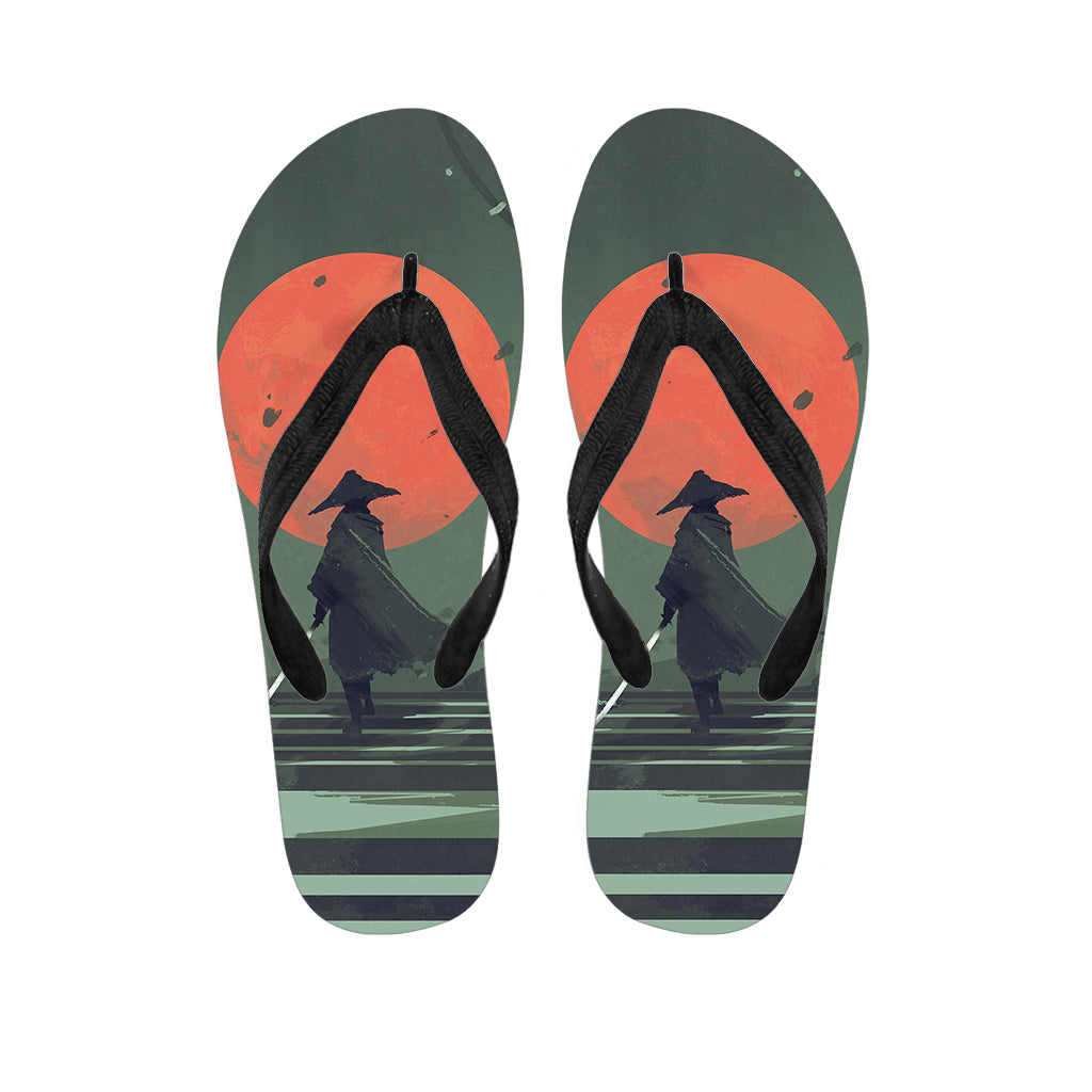Red Moon Samurai Print Flip Flops
