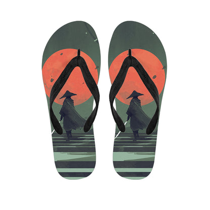 Red Moon Samurai Print Flip Flops