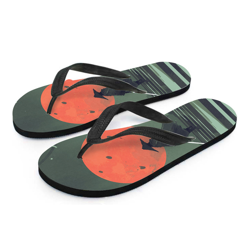 Red Moon Samurai Print Flip Flops