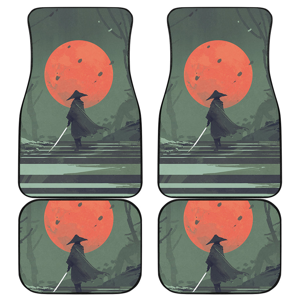 Red Moon Samurai Print Front and Back Car Floor Mats