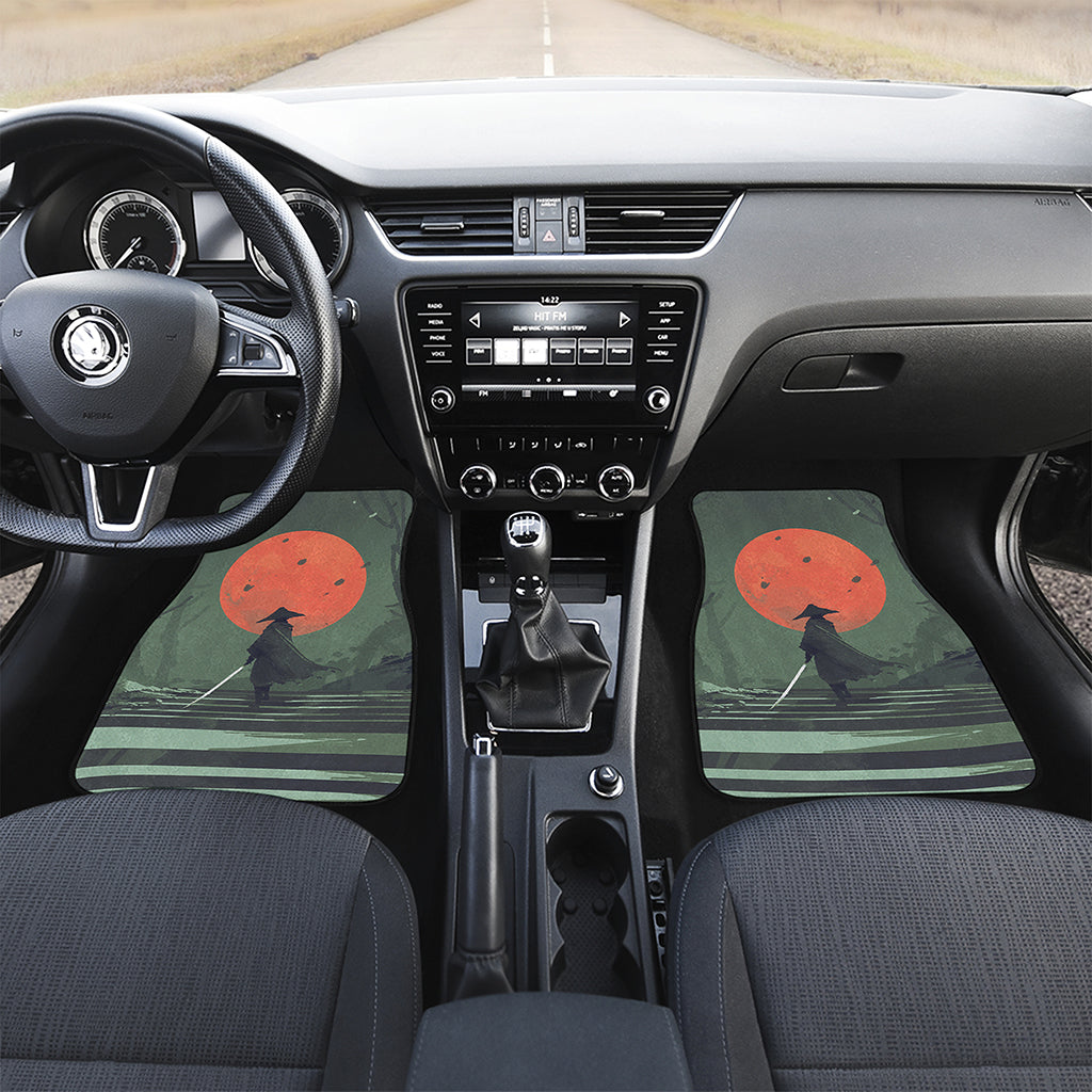 Red Moon Samurai Print Front and Back Car Floor Mats