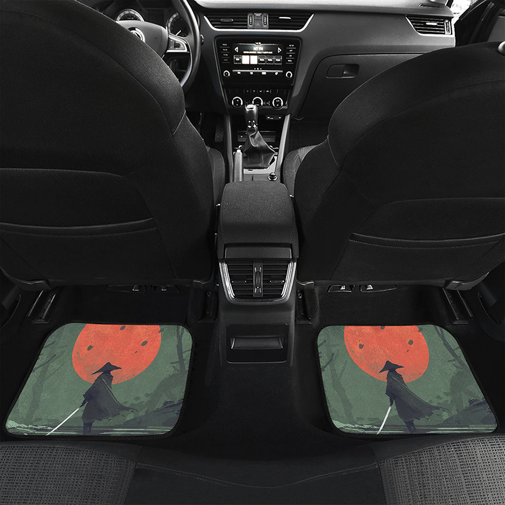 Red Moon Samurai Print Front and Back Car Floor Mats