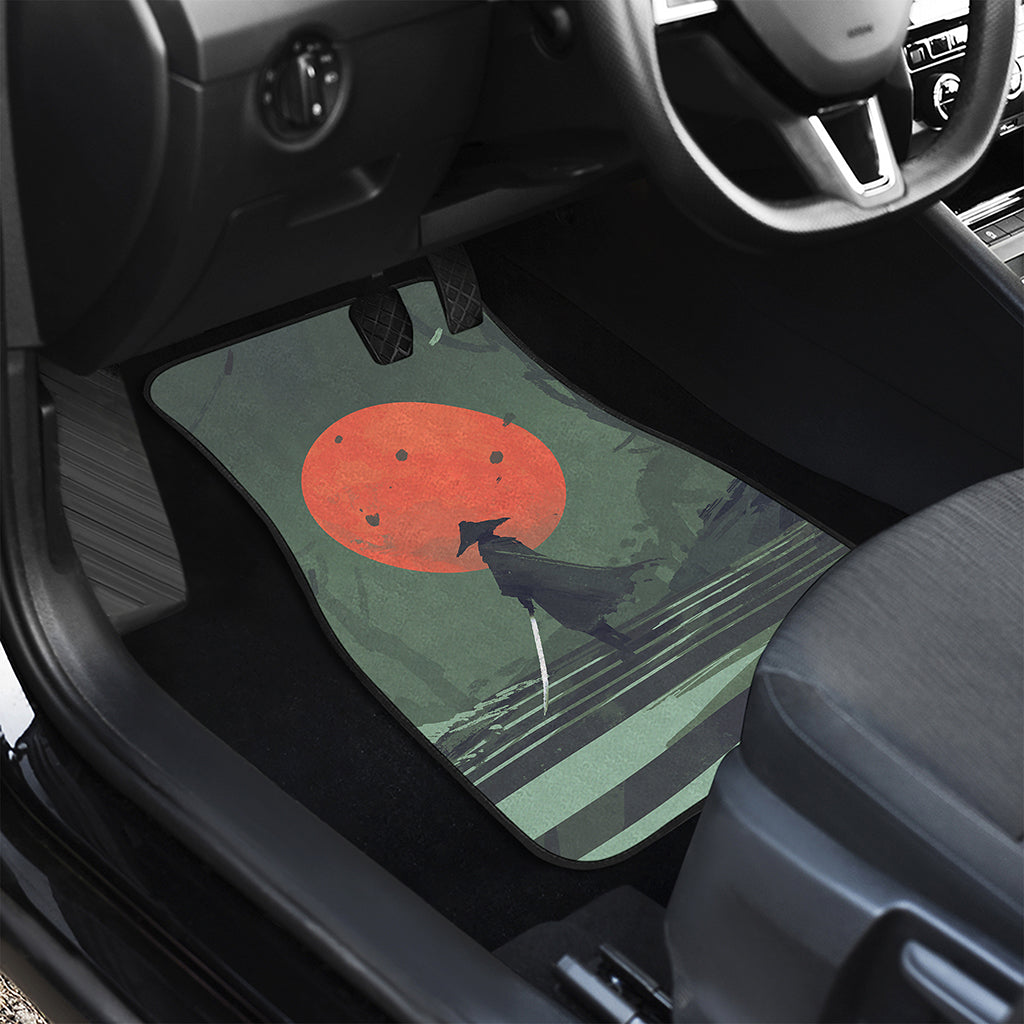 Red Moon Samurai Print Front and Back Car Floor Mats