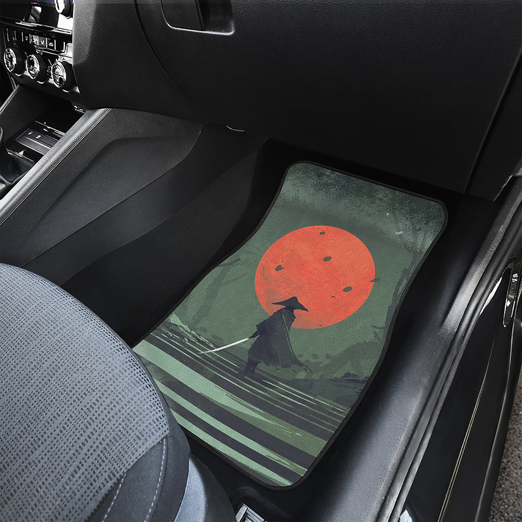 Red Moon Samurai Print Front and Back Car Floor Mats