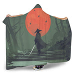 Red Moon Samurai Print Hooded Blanket