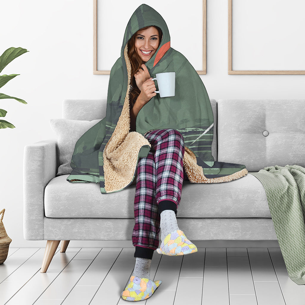 Red Moon Samurai Print Hooded Blanket