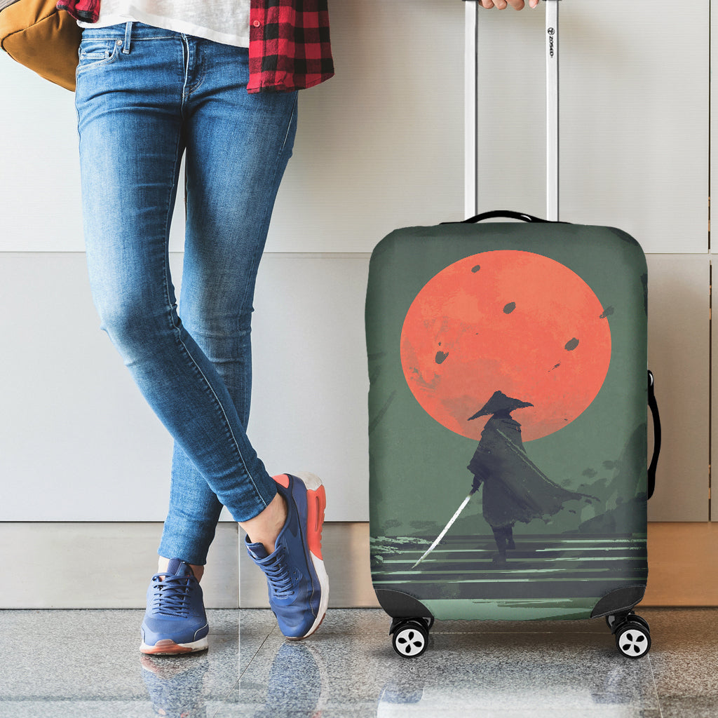 Red Moon Samurai Print Luggage Cover