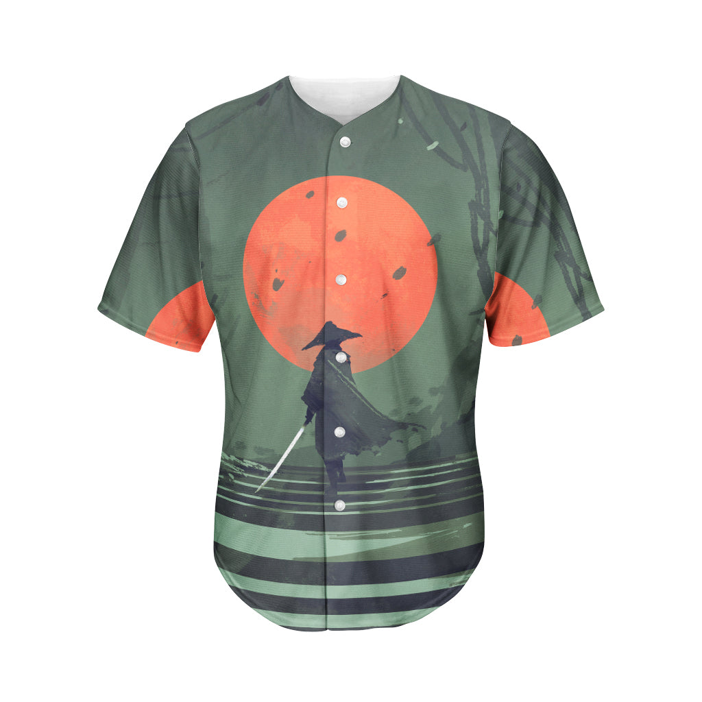 Red Moon Samurai Print Men's Baseball Jersey