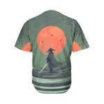 Red Moon Samurai Print Men's Baseball Jersey