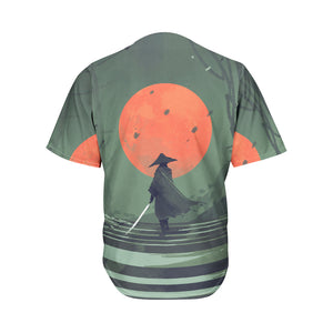 Red Moon Samurai Print Men's Baseball Jersey