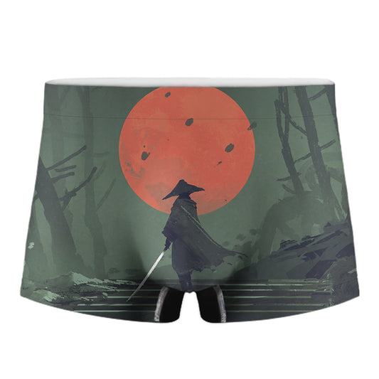 Red Moon Samurai Print Men's Boxer Briefs