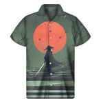 Red Moon Samurai Print Men's Short Sleeve Shirt