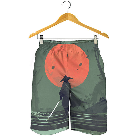 Red Moon Samurai Print Men's Shorts