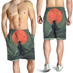 Red Moon Samurai Print Men's Shorts