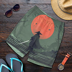 Red Moon Samurai Print Men's Shorts