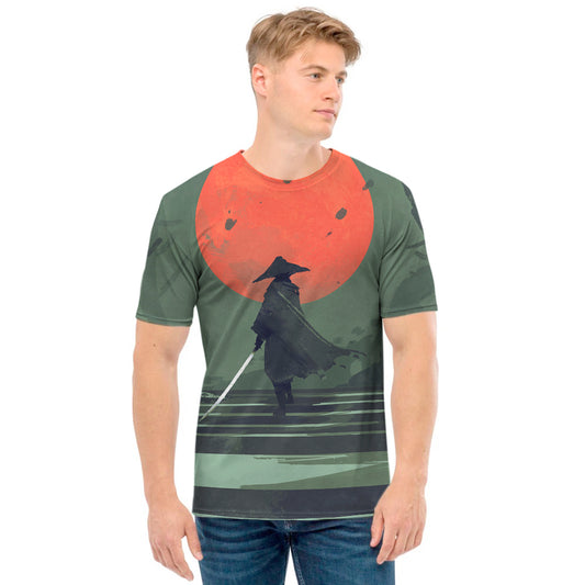 Red Moon Samurai Print Men's T-Shirt