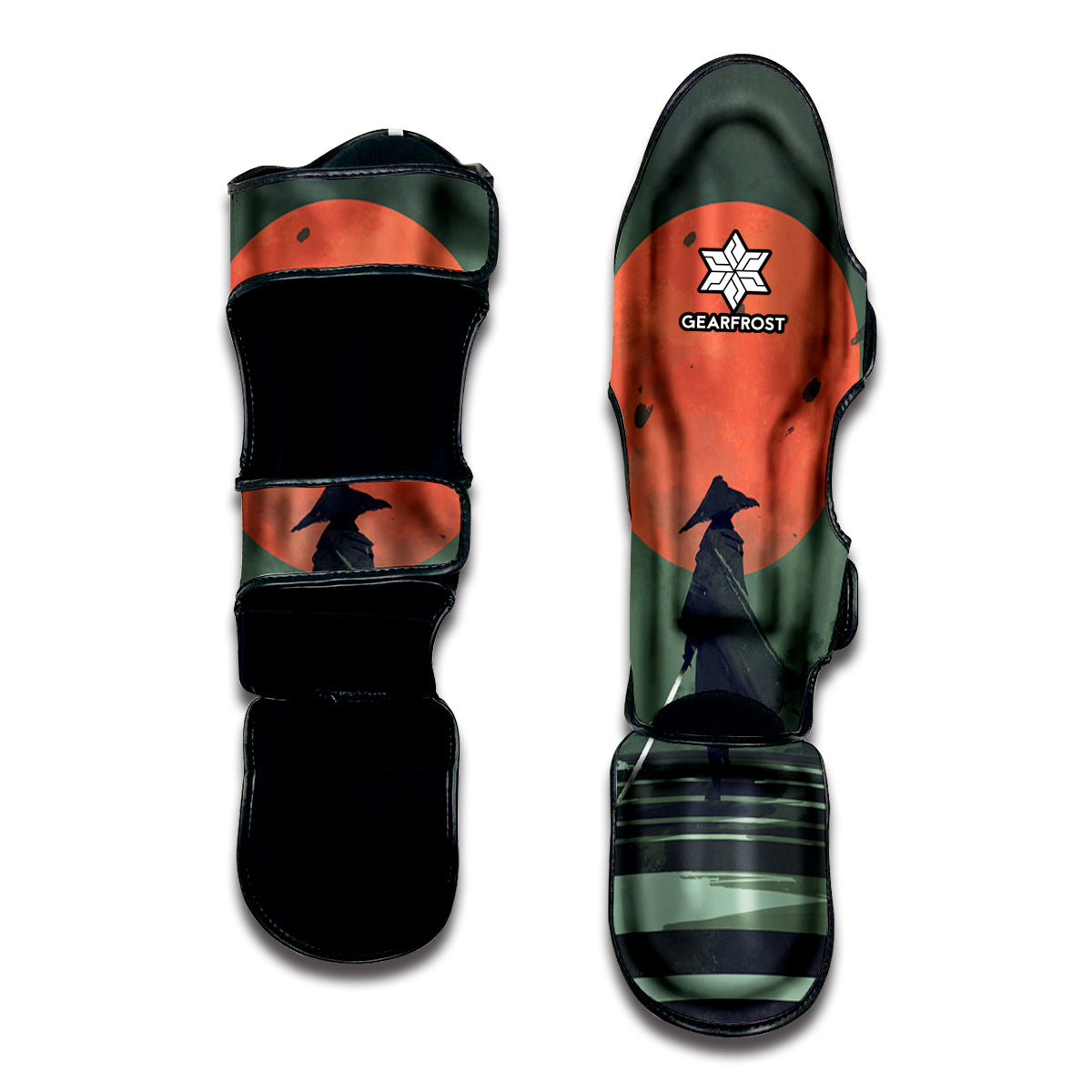 Red Moon Samurai Print Muay Thai Shin Guard