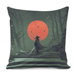 Red Moon Samurai Print Pillow Cover