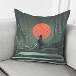 Red Moon Samurai Print Pillow Cover