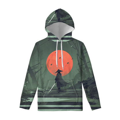 Red Moon Samurai Print Pullover Hoodie