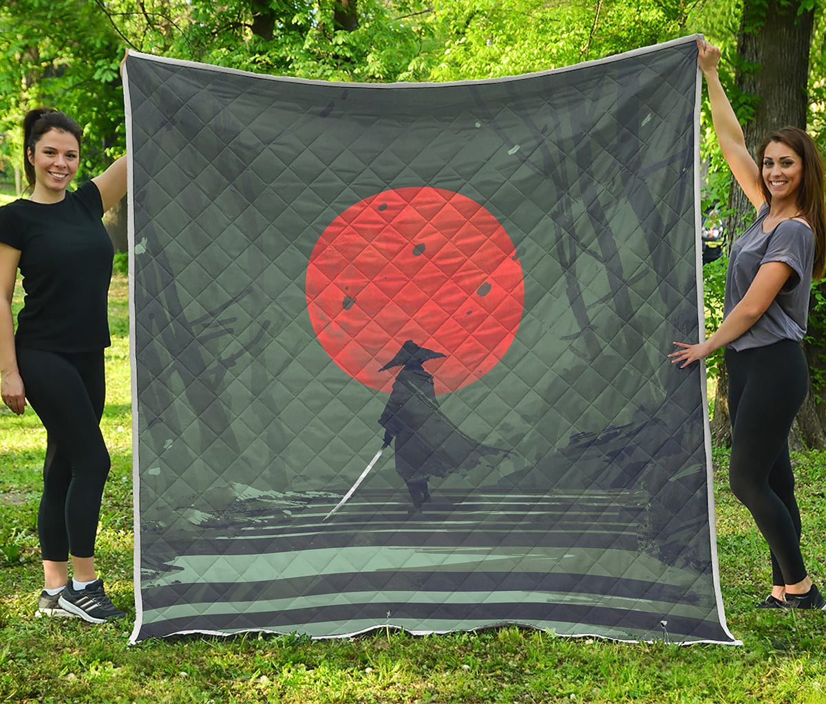 Red Moon Samurai Print Quilt