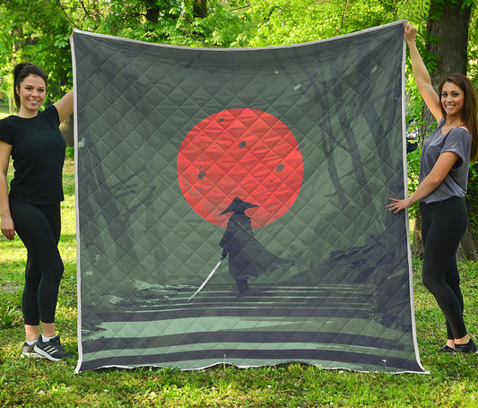 Red Moon Samurai Print Quilt