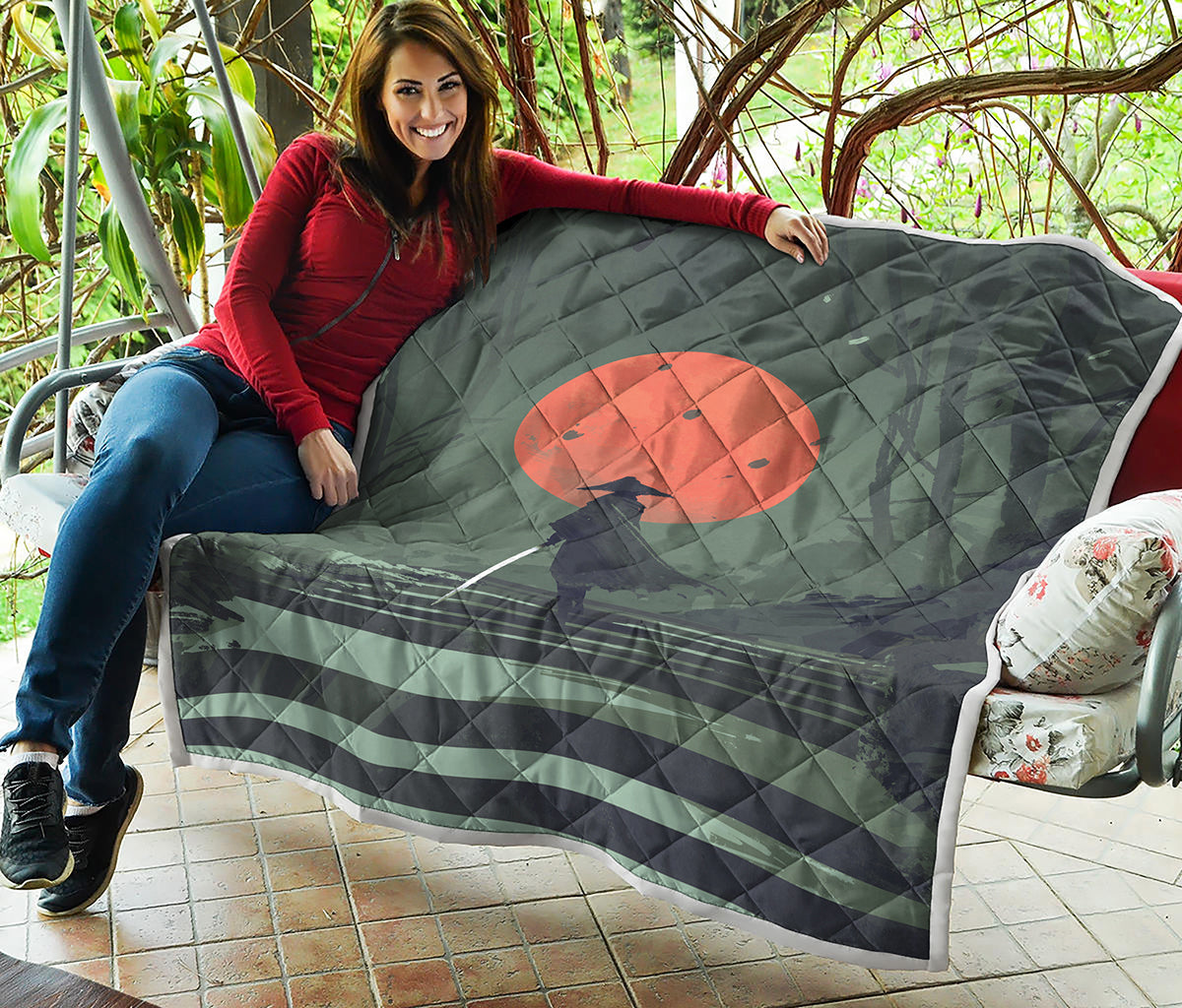 Red Moon Samurai Print Quilt