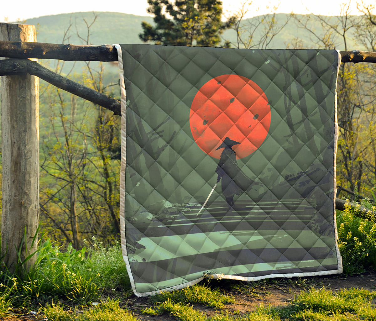 Red Moon Samurai Print Quilt