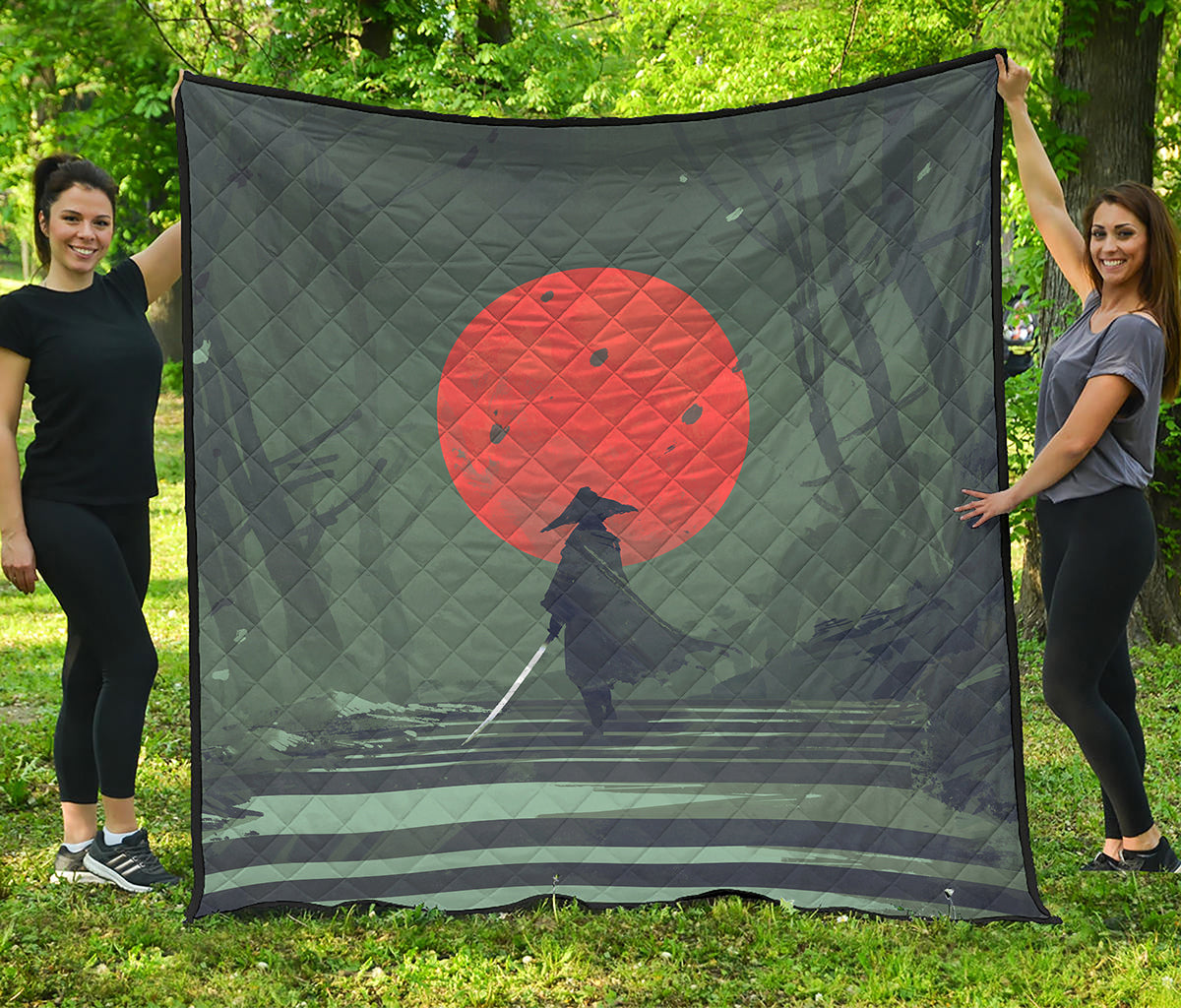 Red Moon Samurai Print Quilt
