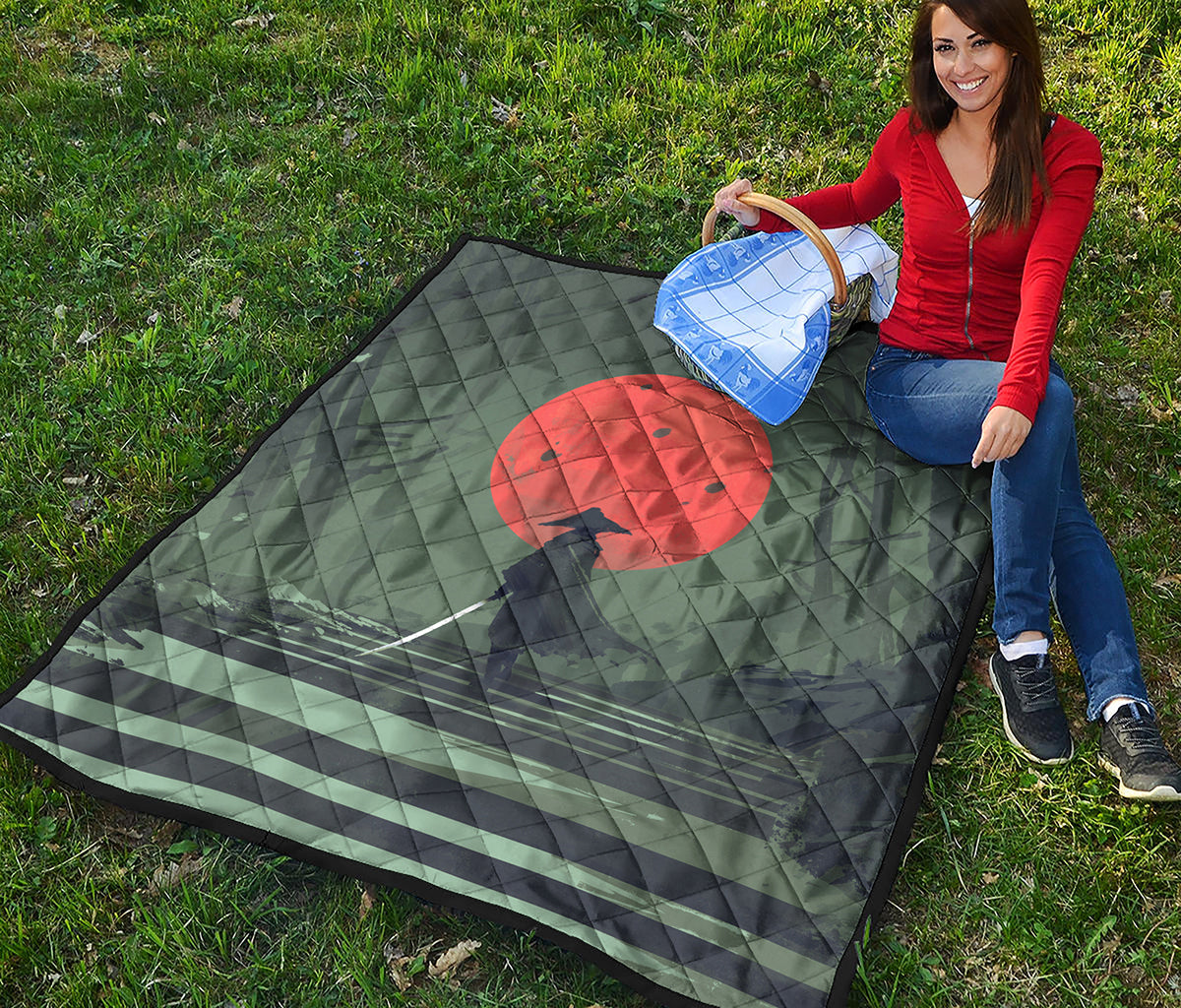 Red Moon Samurai Print Quilt