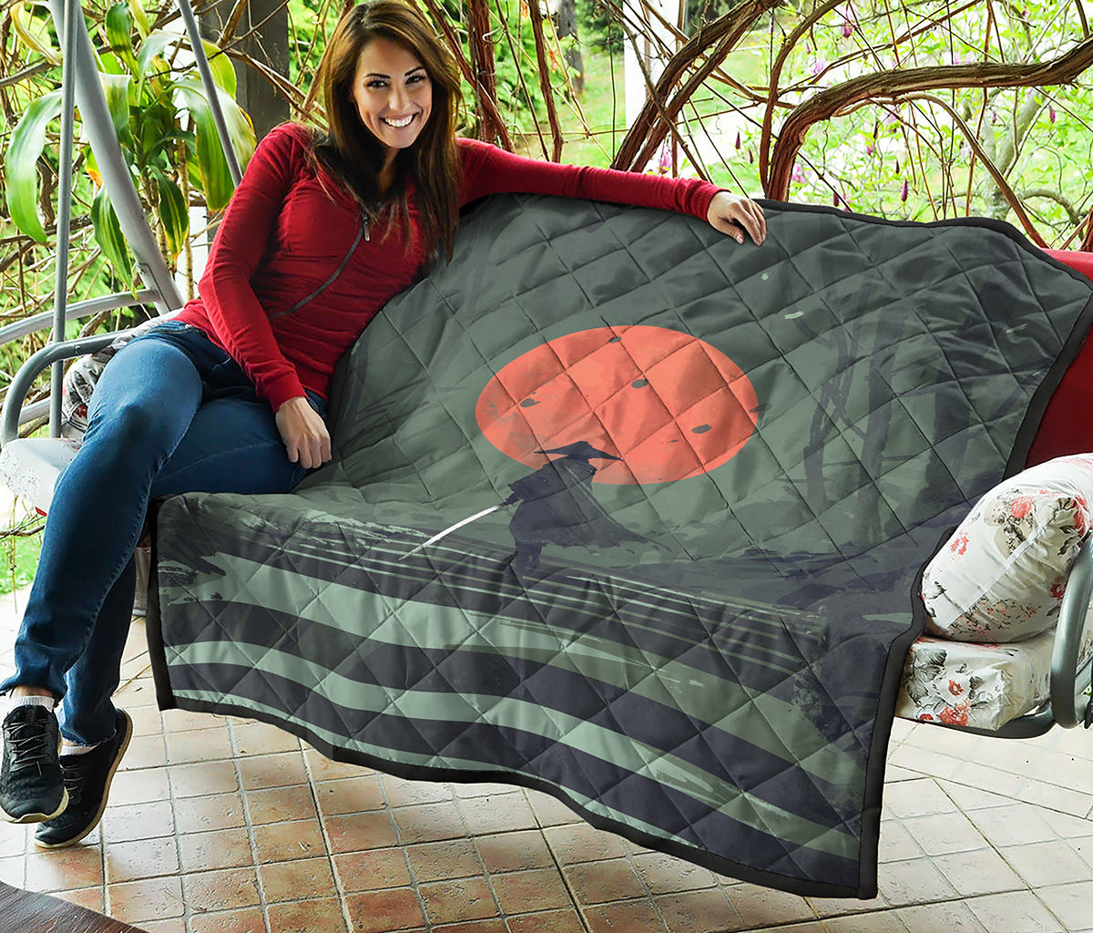 Red Moon Samurai Print Quilt