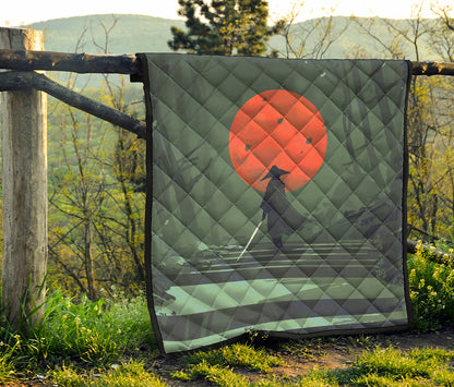 Red Moon Samurai Print Quilt