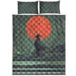 Red Moon Samurai Print Quilt Bed Set