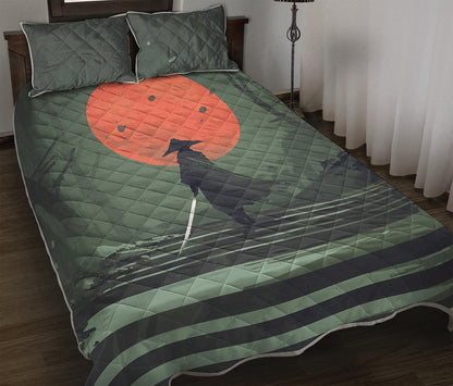 Red Moon Samurai Print Quilt Bed Set