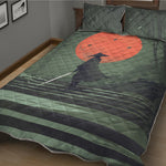 Red Moon Samurai Print Quilt Bed Set