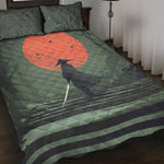 Red Moon Samurai Print Quilt Bed Set