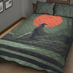 Red Moon Samurai Print Quilt Bed Set