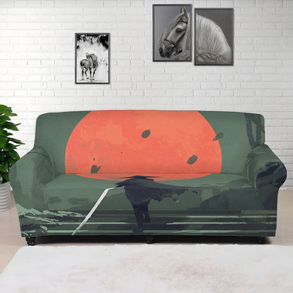 Red Moon Samurai Print Sofa Cover