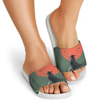 Red Moon Samurai Print White Slide Sandals