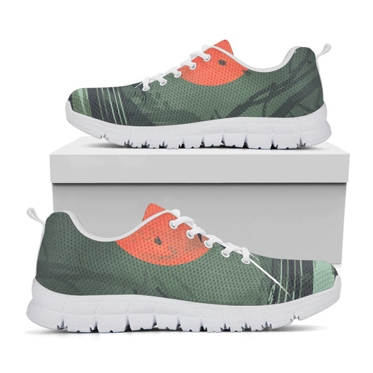 Red Moon Samurai Print White Sneakers