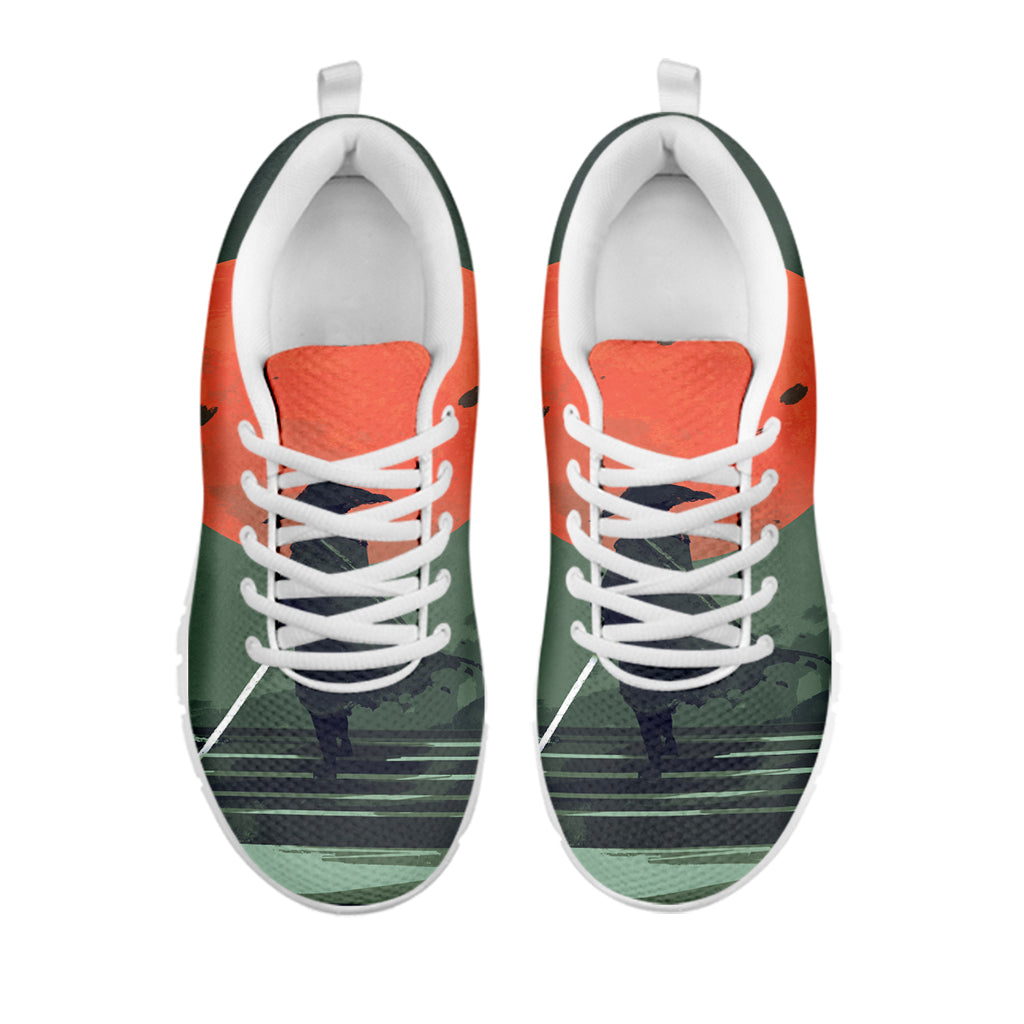 Red Moon Samurai Print White Sneakers