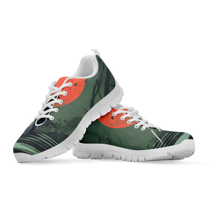 Red Moon Samurai Print White Sneakers